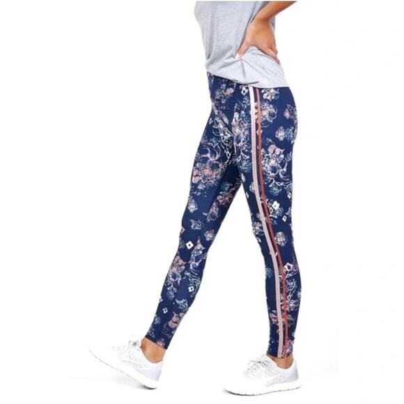Free People Movement Womens M Navy Floral High Rise Pull On Athletic Leggings - Picture 5 of 9